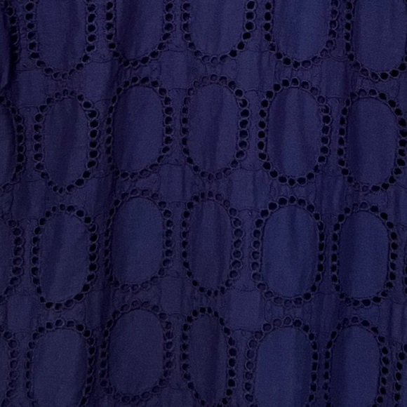 J. Crew Factory Scalloped Eyelet Navy Blue Shift Dress With Flutter Sleeve Sz 2 - Picture 6 of 15